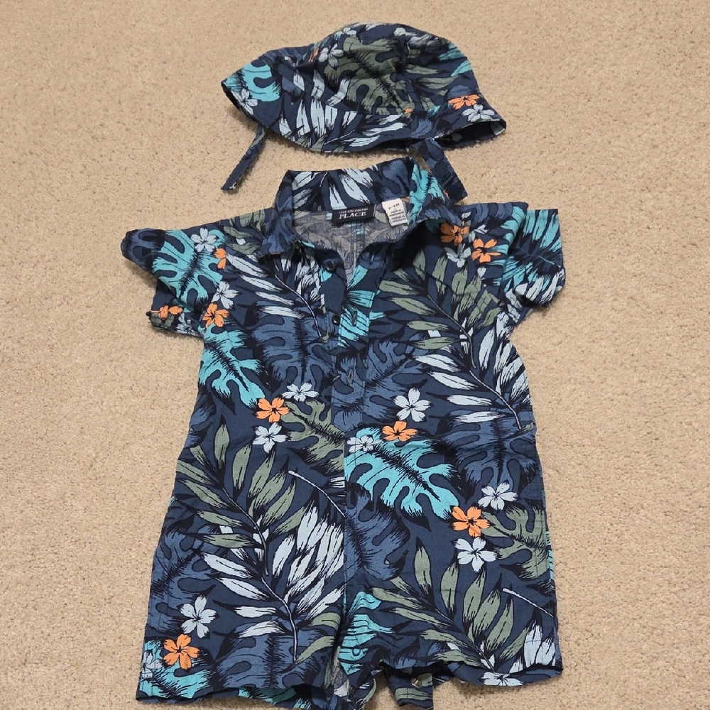 The Children's Place Tropical One Piece Short Set With Matching Hat